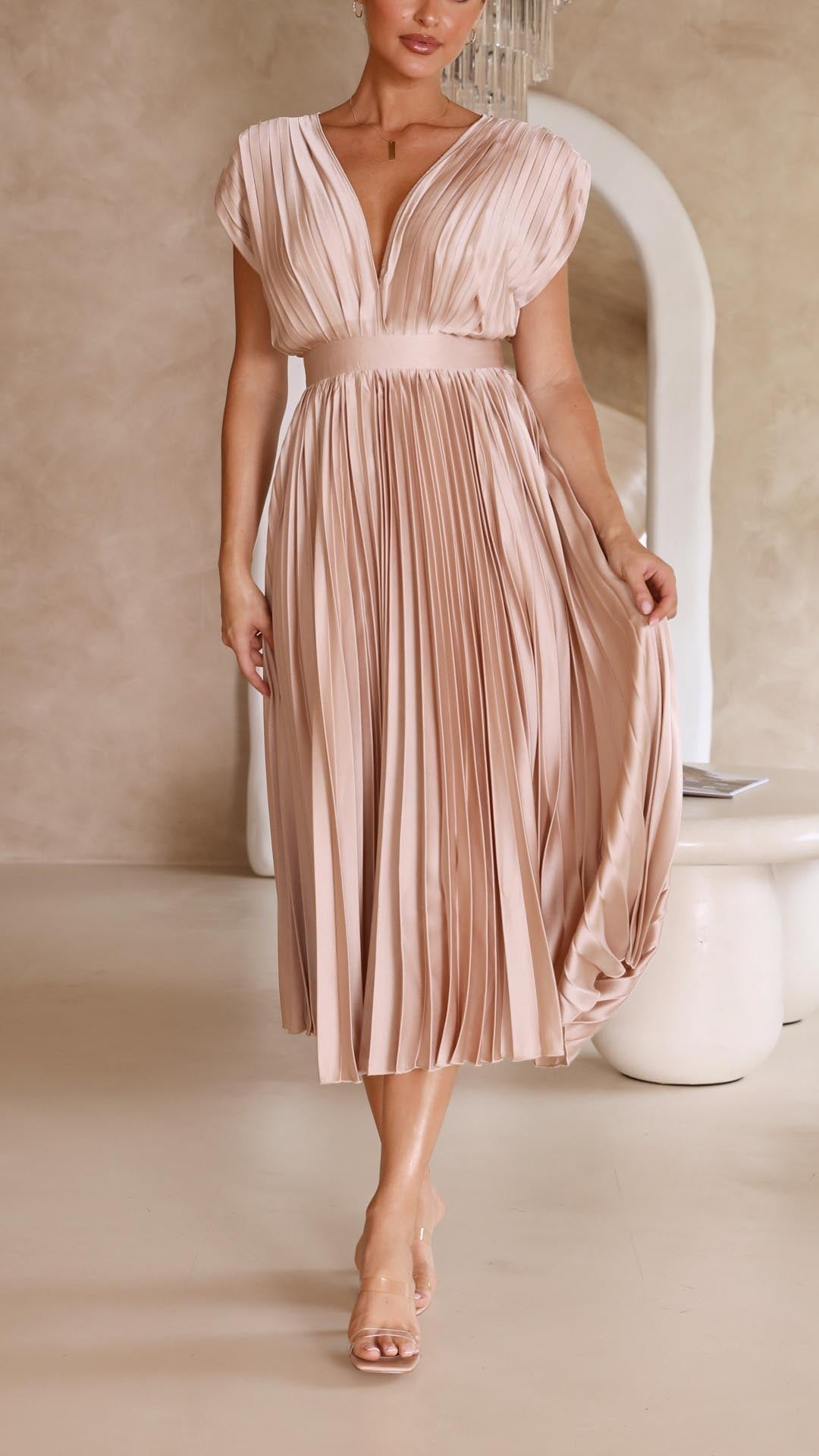 Vestido Maxi Mujer Plisado Elegante Ajuste Sofisticado