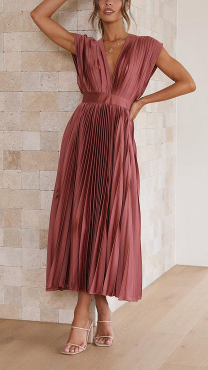 Vestido Maxi Mujer Plisado Elegante Ajuste Sofisticado