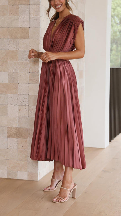 Vestido Maxi Mujer Plisado Elegante Ajuste Sofisticado
