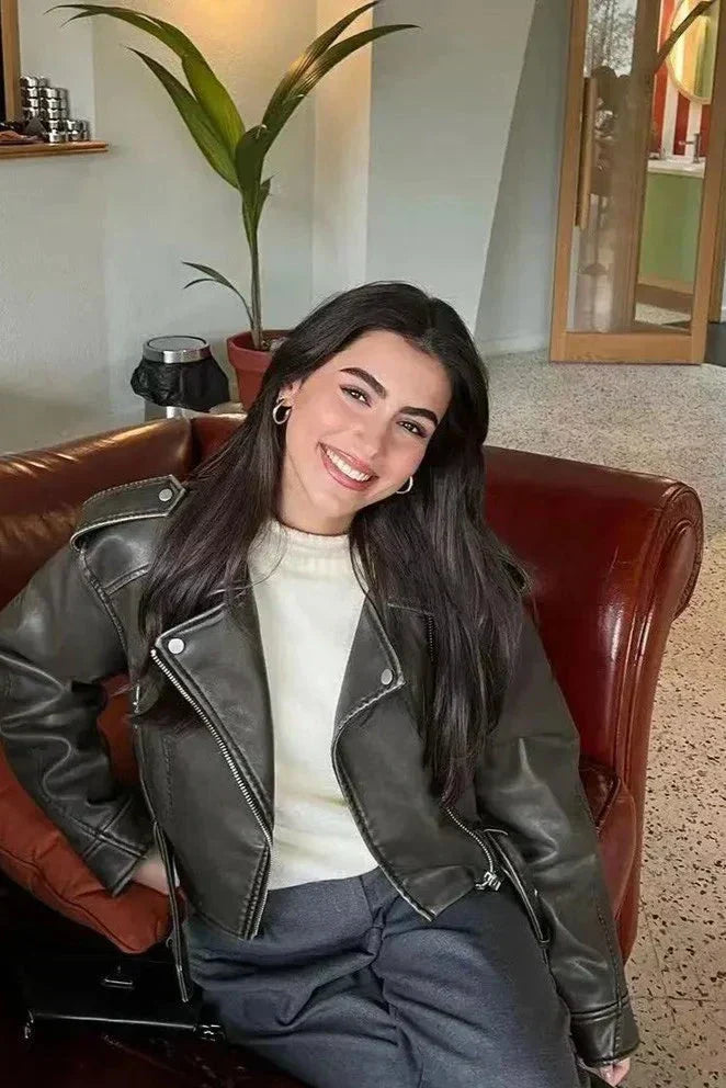 Cazadora biker mujer de polipiel oversize con cremallera