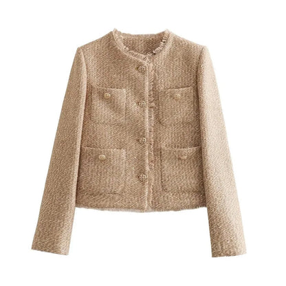 Blazer Mujer de Tweed con Bolsillos Corte Clásico