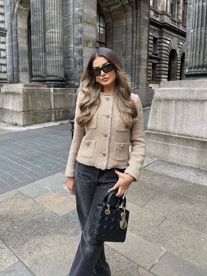 Blazer Mujer de Tweed con Bolsillos Corte Clásico
