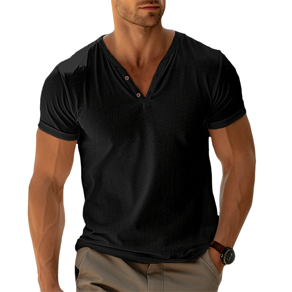 Camiseta Hombre Cuello en V Botones Ajuste Regular