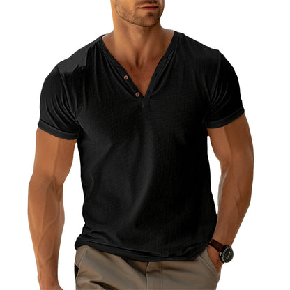 Camiseta Hombre Cuello en V Botones Ajuste Regular