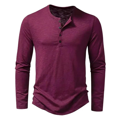 Camiseta Hombre Manga Larga Algodón Botones en Escote