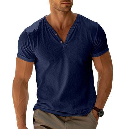 Camiseta Hombre Cuello en V Botones Ajuste Regular