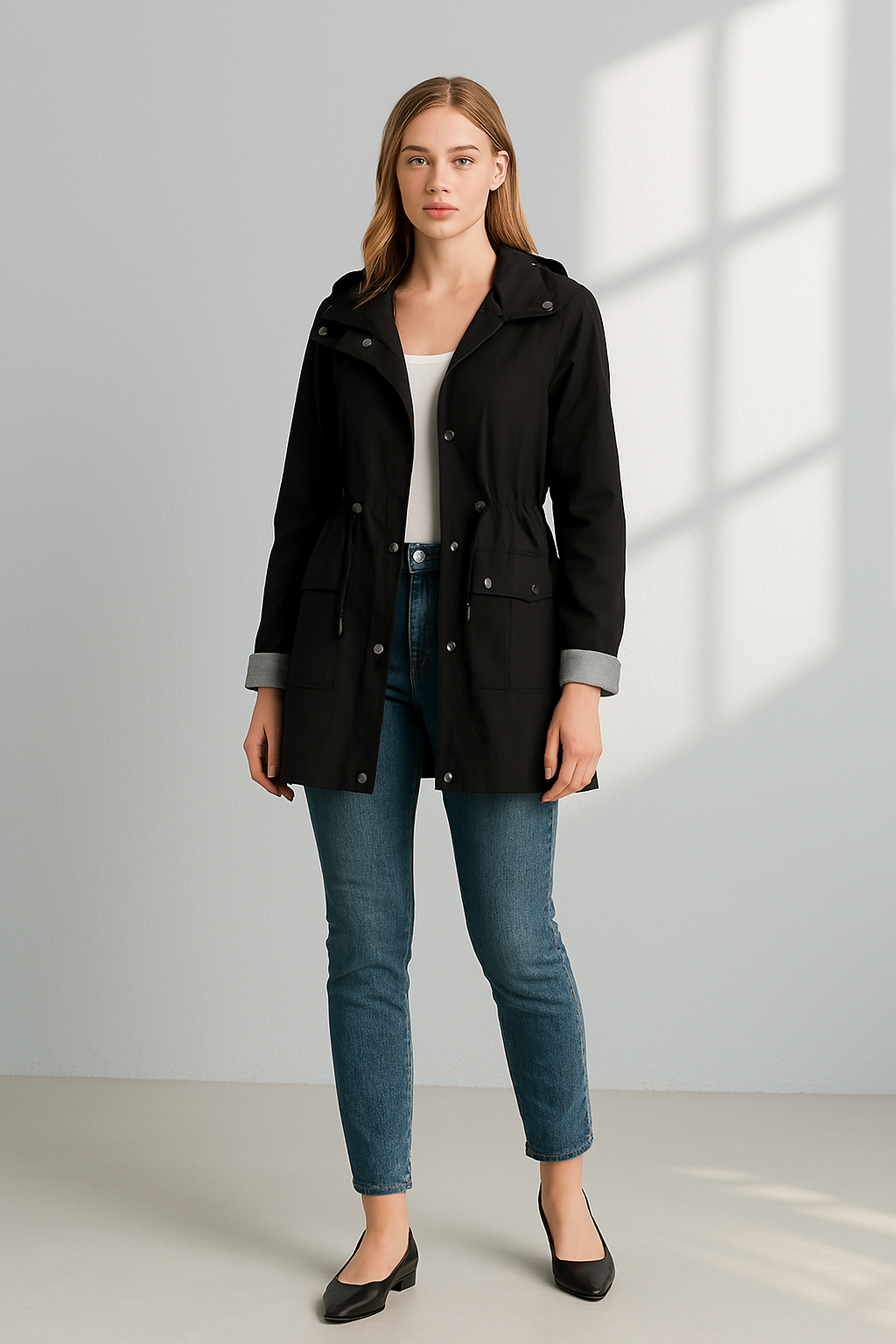 Chaqueta ligera mujer con capucha y cordón ajustable - Mavetta