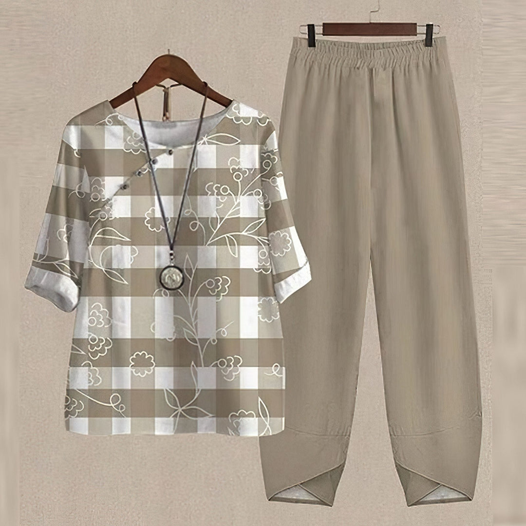 Conjunto Mujer Blusa Holgada y Pantalones Ajustados Suaves