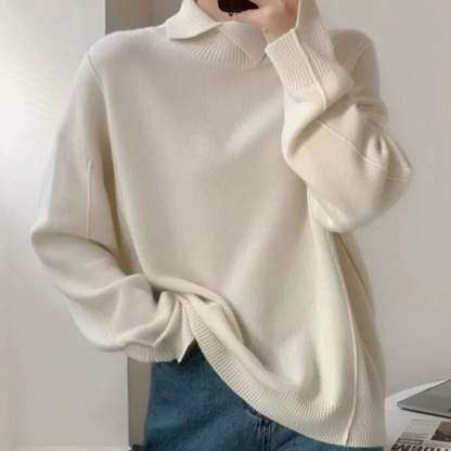 Jersey Mujer de Punto Suave Cuello Alto y Solapa