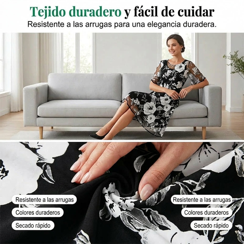 Vestido Mujer de Gasa Floral Ajuste Elegante