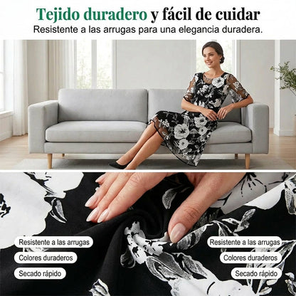 Vestido Mujer de Gasa Floral Ajuste Elegante
