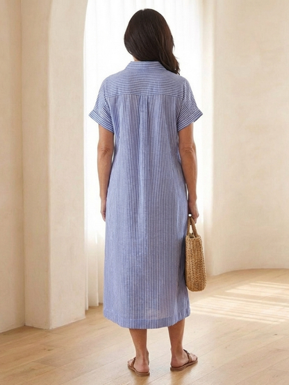 Vestido midi mujer de rayas con botones y corte fresco