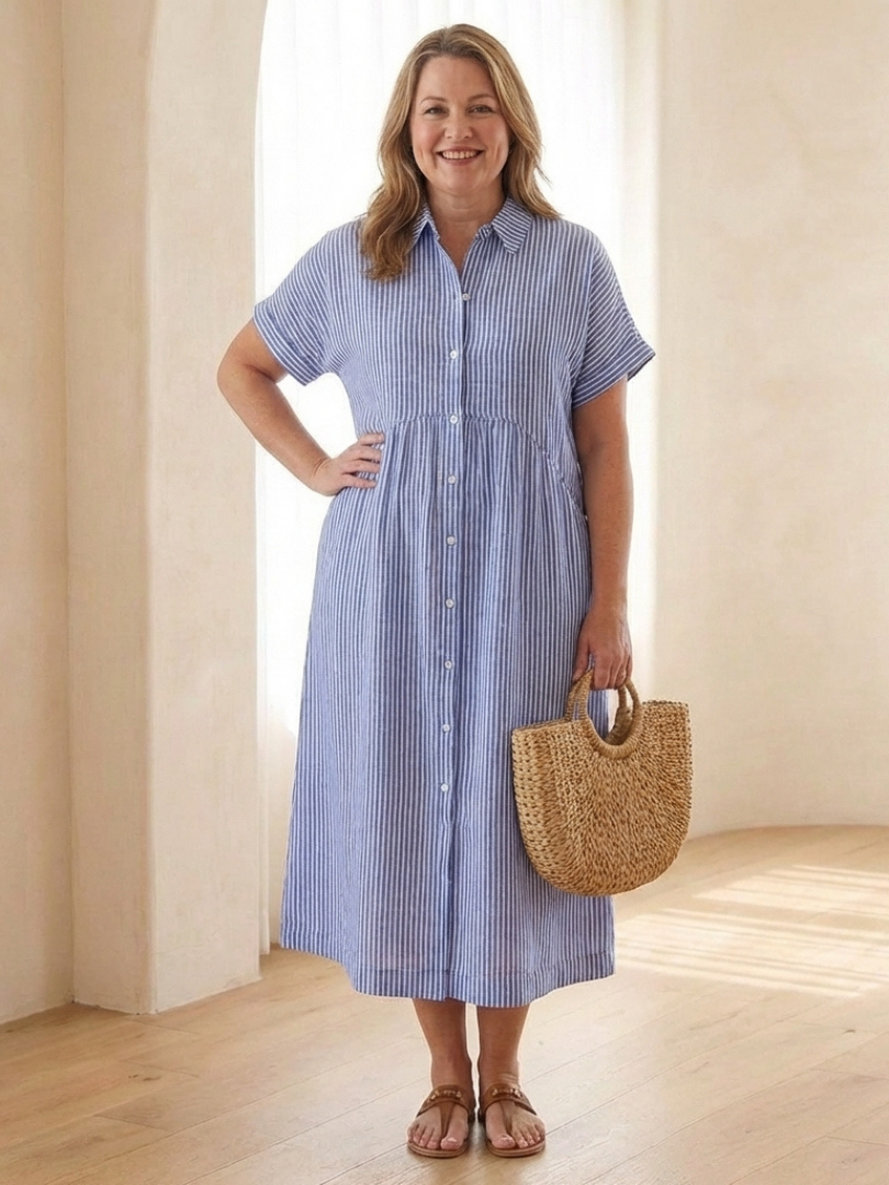 Vestido midi mujer de rayas con botones y corte fresco - Mavetta