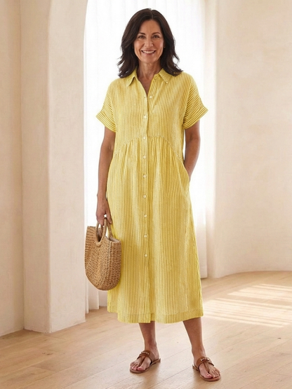 Vestido midi mujer de rayas con botones y corte fresco