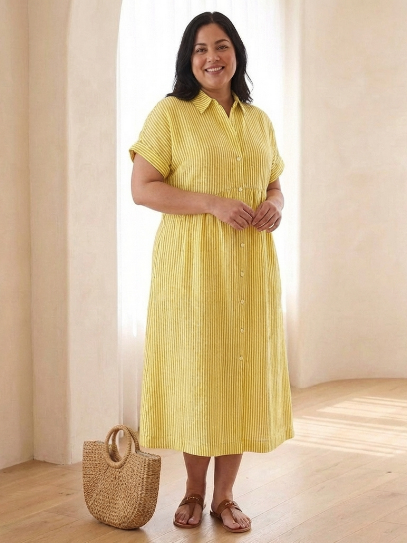 Vestido midi mujer de rayas con botones y corte fresco