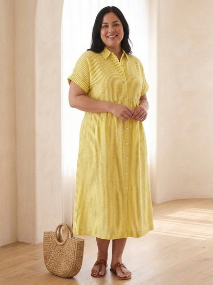 Vestido midi mujer de rayas con botones y corte fresco