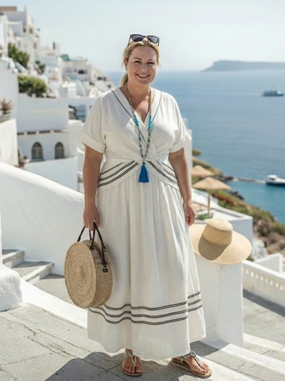 Vestido midi mujer Cruzado cuello en V Rayas estilo fresco - Mavetta