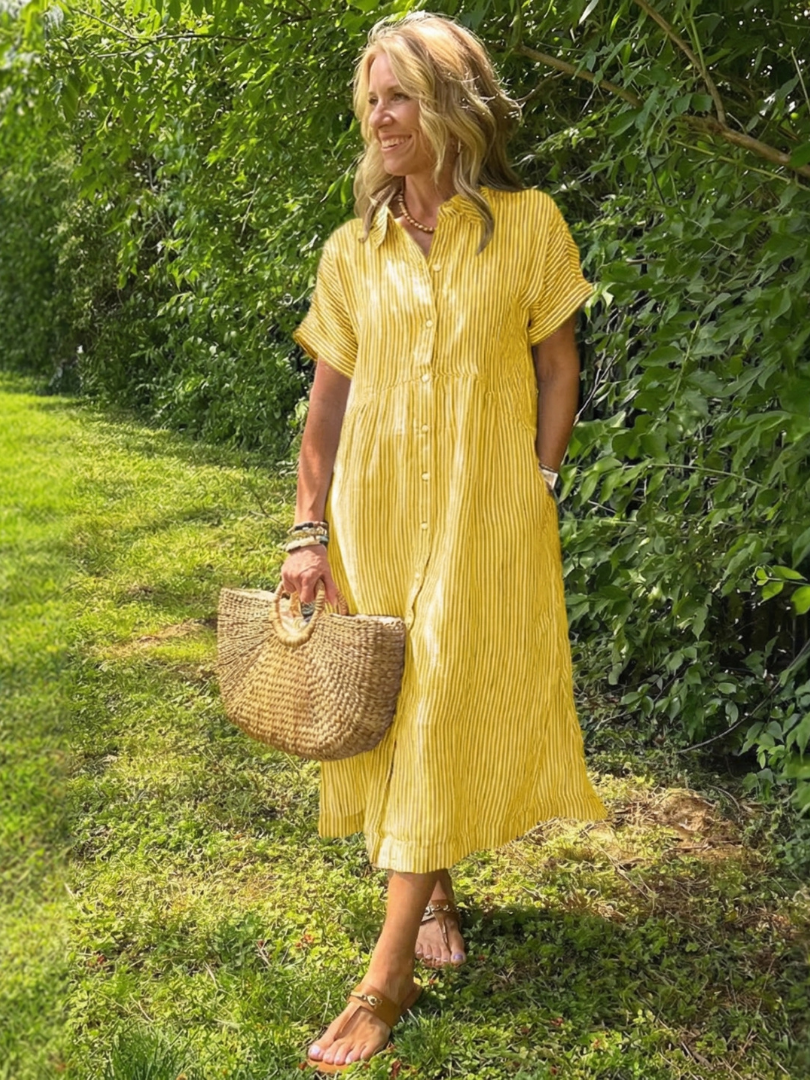 Vestido midi mujer de rayas con botones ajuste fresco