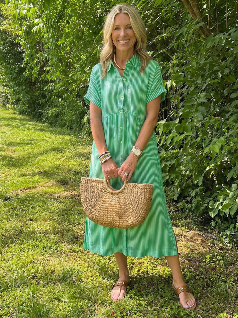 Vestido midi mujer de rayas con botones ajuste fresco