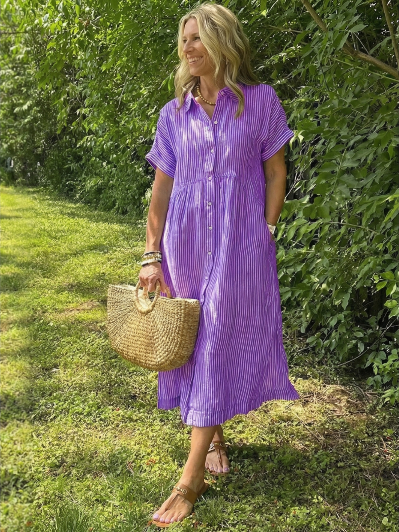 Vestido midi mujer de rayas con botones ajuste fresco