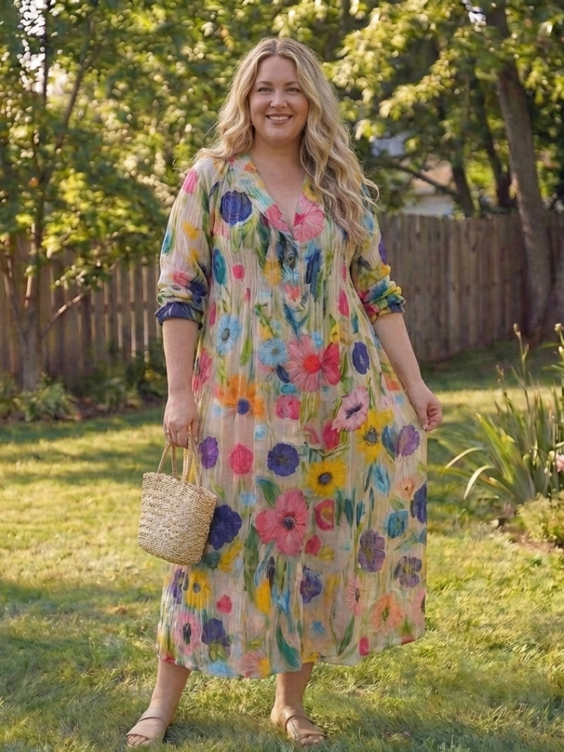 Vestido maxi mujer de tela ligera y corte fluido - Mavetta