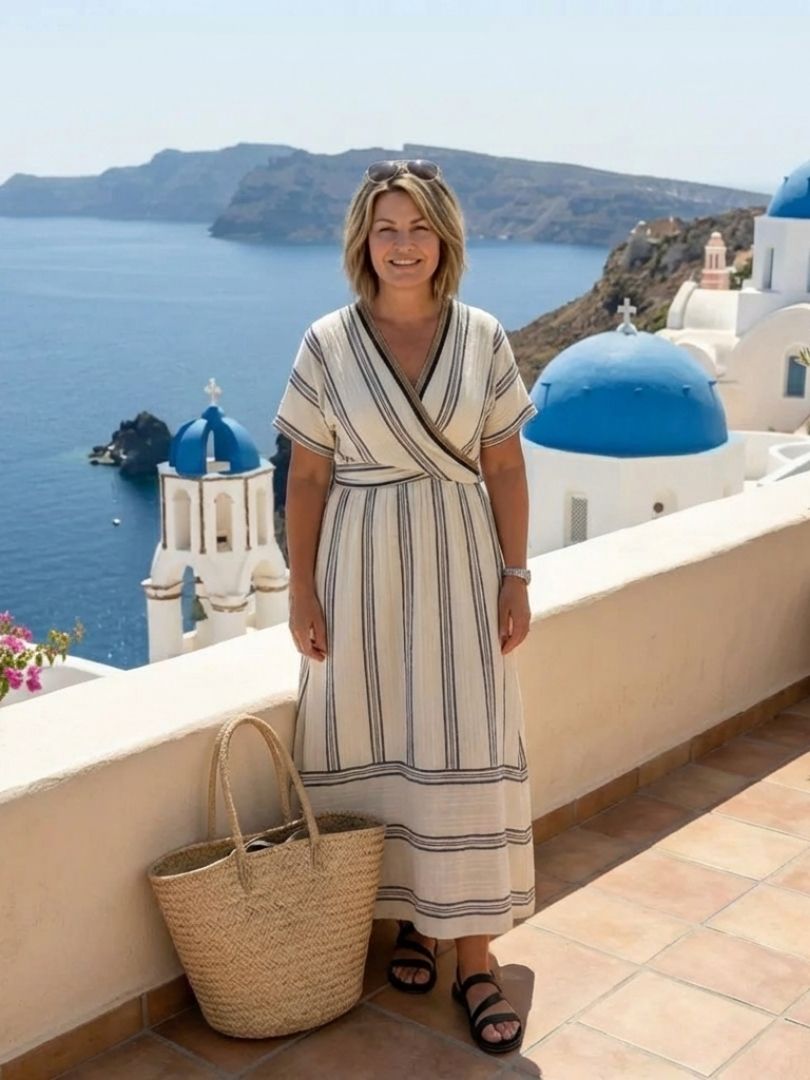 Vestido cruzado midi mujer manga corta corte holgado