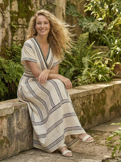 Vestido cruzado midi mujer manga corta corte holgado