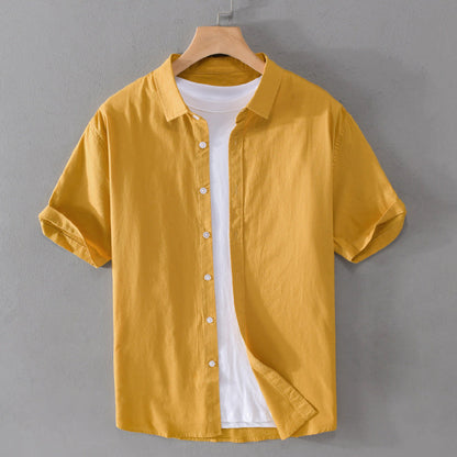 Camisa Hombre Algodón Manga Corta Cuello Rebatido Estampado