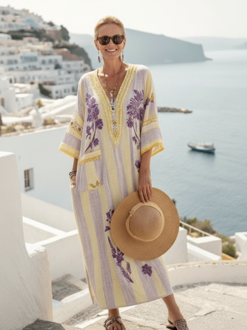 Vestido maxi mujer de tela fresca cuello en V
