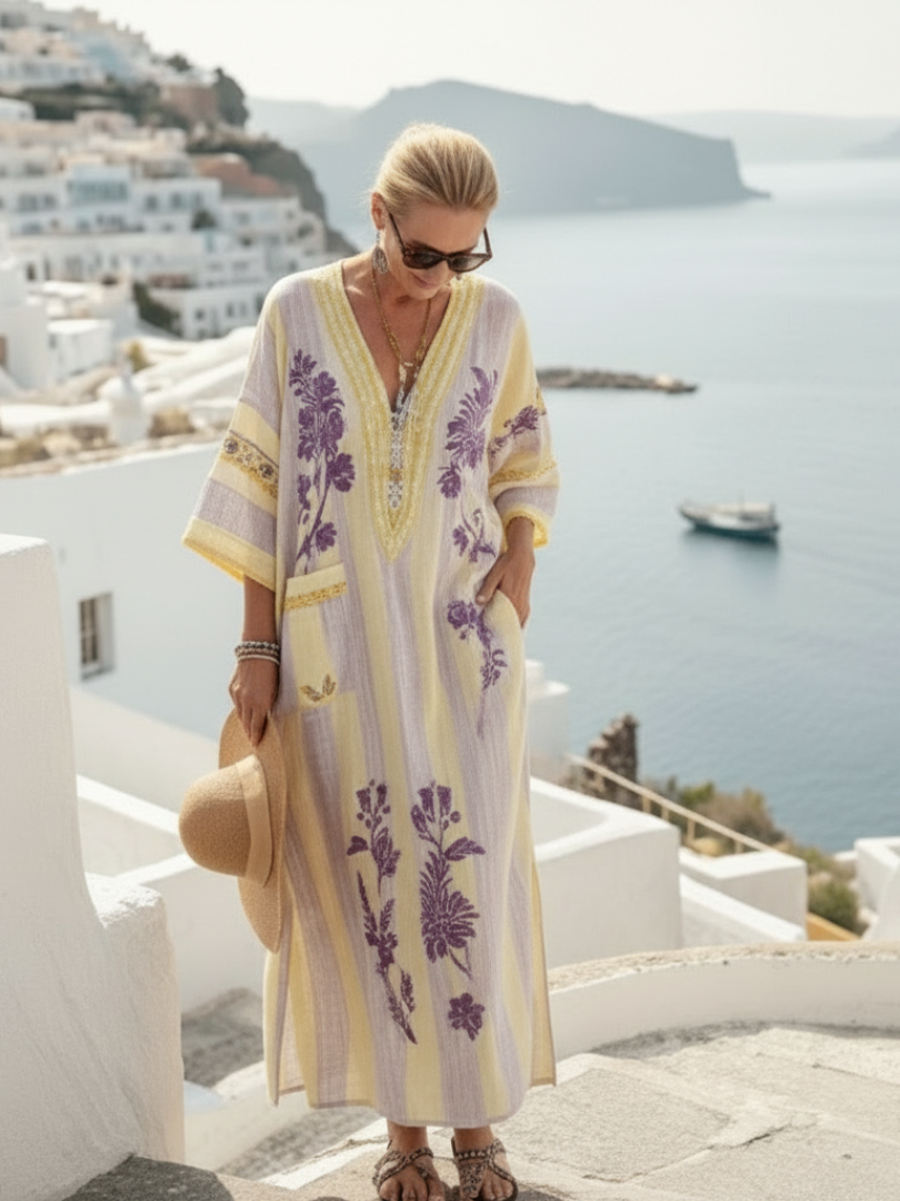 Vestido maxi mujer de tela fresca cuello en V