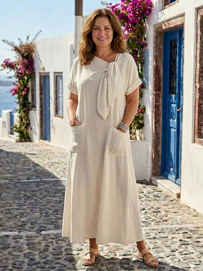 Vestido maxi mujer de lino cuello redondo fluido