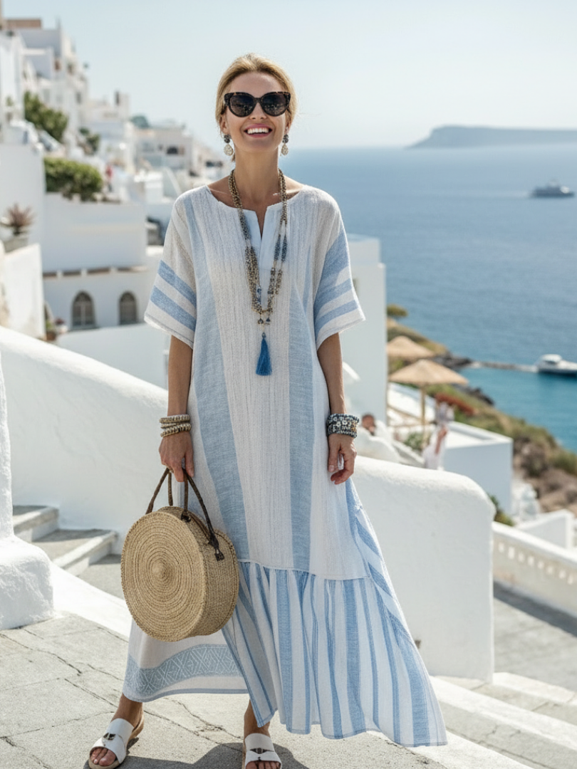 Vestido maxi Mujer de Tela Fresca Cuello Redondo - Mavetta