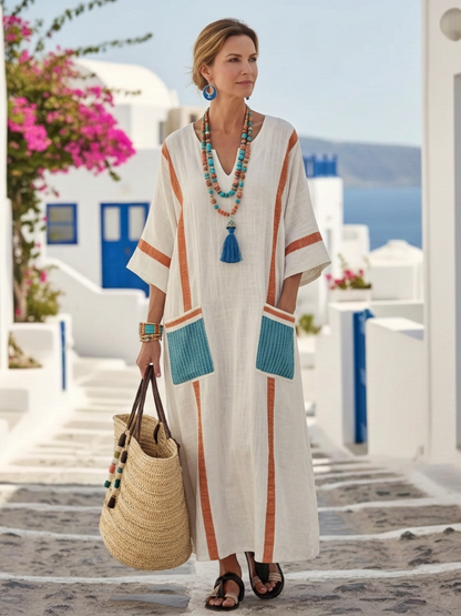 Vestido maxi Mujer de Gasa Cuello en V Suelto