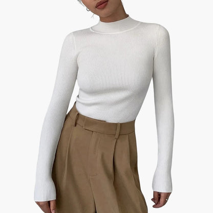 Jersey mujer de punto cuello alto falso corte entallado