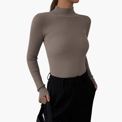 Jersey mujer de punto cuello alto falso corte entallado