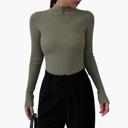 Jersey mujer de punto cuello alto falso corte entallado