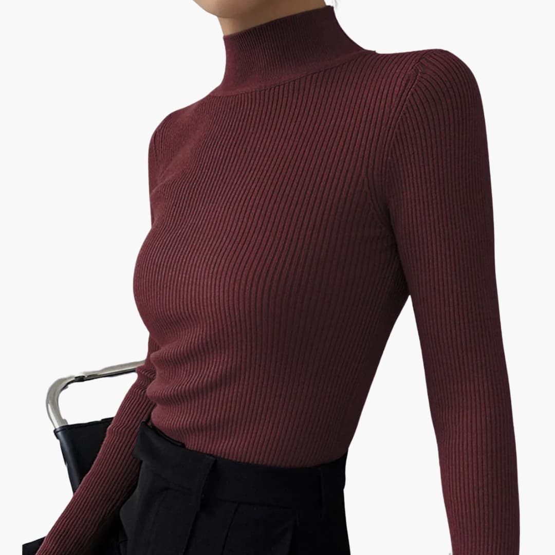 Jersey mujer de punto cuello alto falso corte entallado