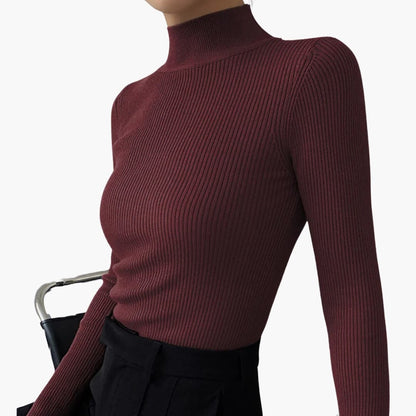 Jersey mujer de punto cuello alto falso corte entallado