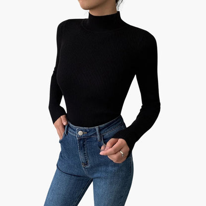 Jersey mujer de punto cuello alto falso corte entallado