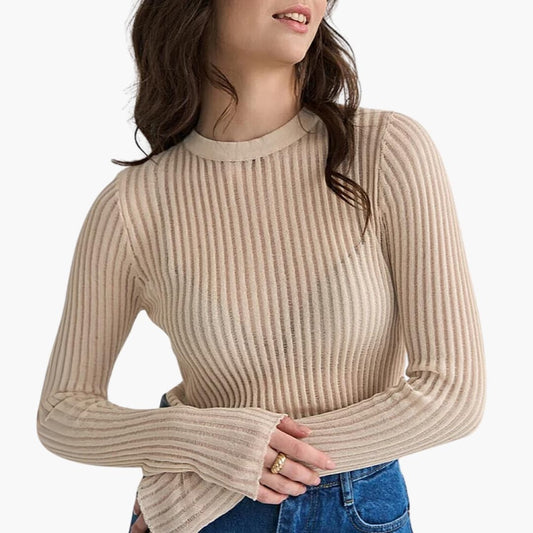 Jersey Mujer de Punto Calado Cuello Redondo Manga Larga - Mavetta