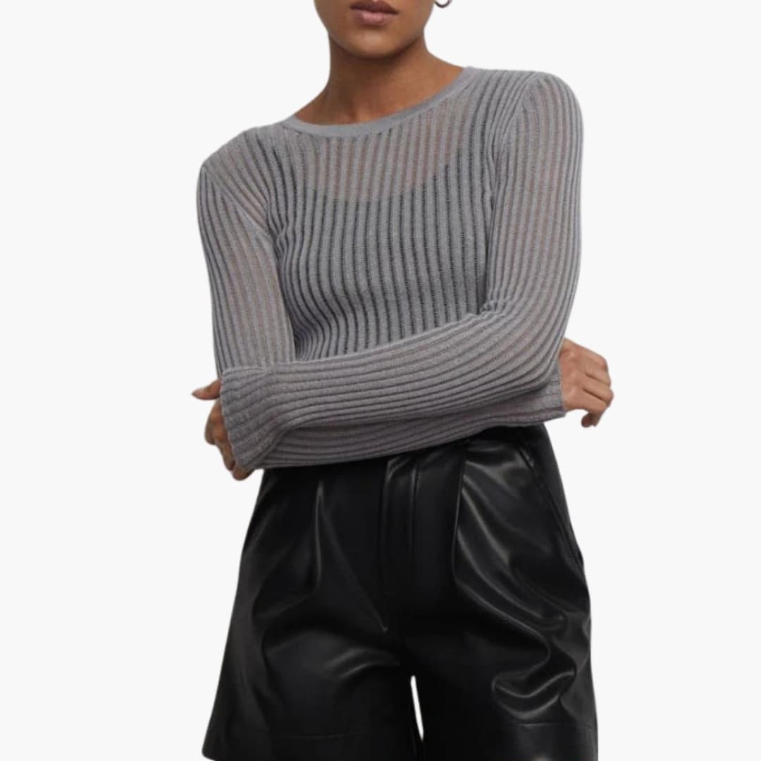 Jersey Mujer de Punto Calado Cuello Redondo Manga Larga