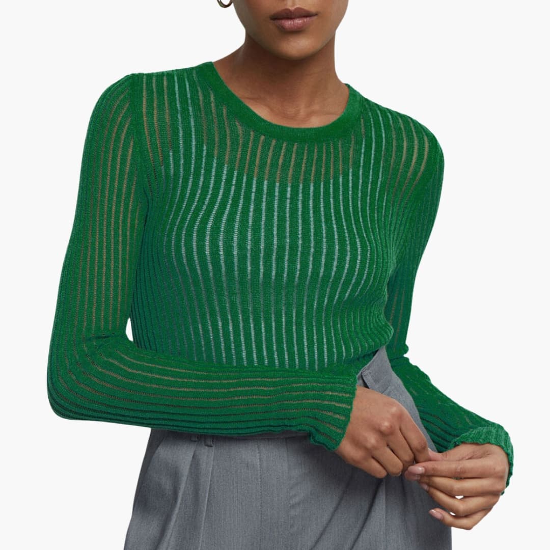Jersey Mujer de Punto Calado Cuello Redondo Manga Larga