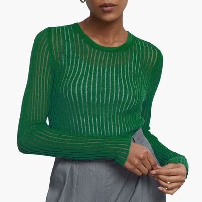 Jersey Mujer de Punto Calado Cuello Redondo Manga Larga