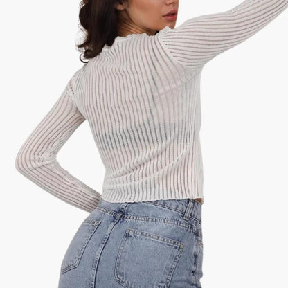 Jersey Mujer de Punto Calado Cuello Redondo Manga Larga