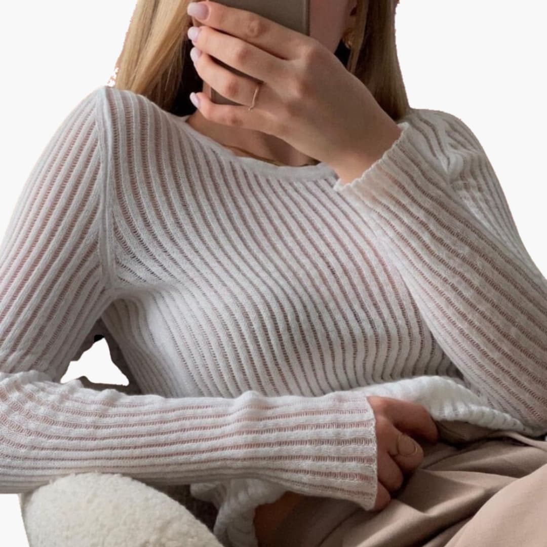 Jersey Mujer de Punto Calado Cuello Redondo Manga Larga