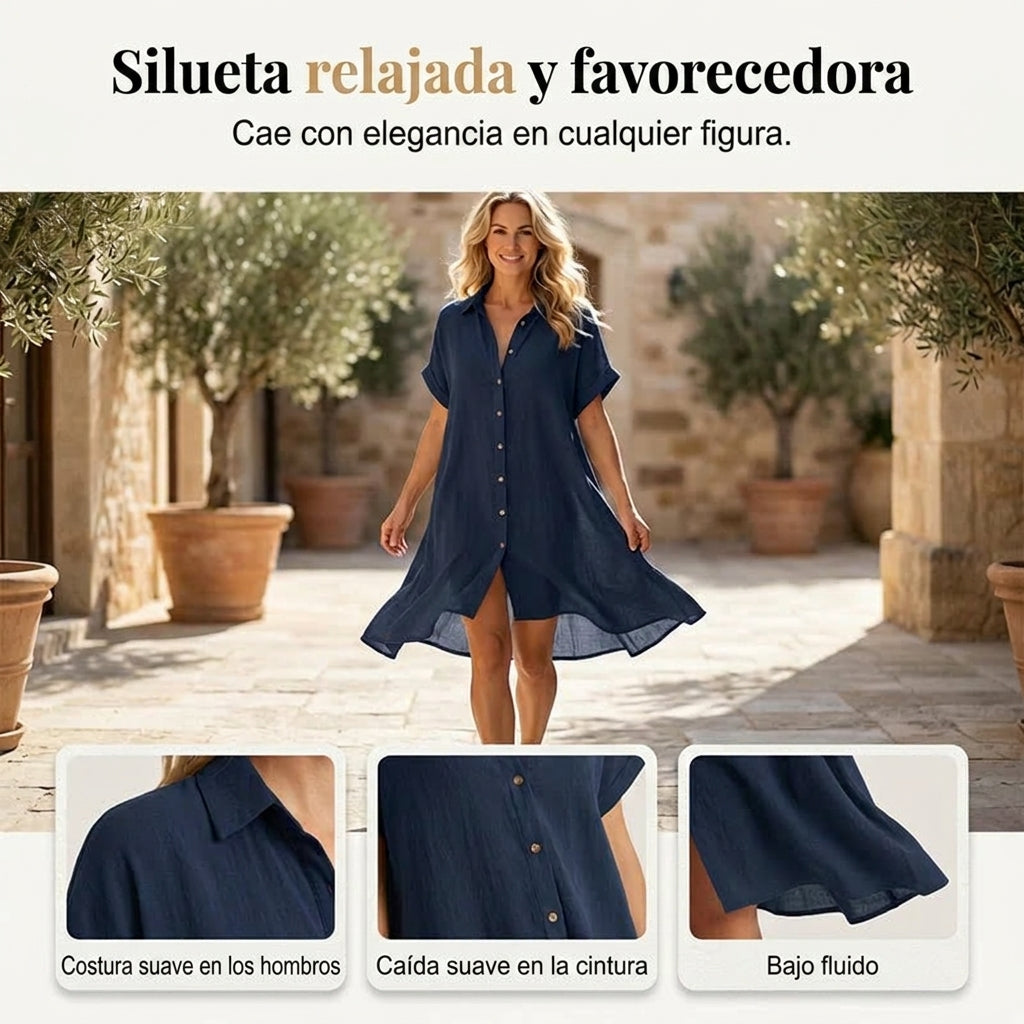 Vestido camisero mujer de manga corta