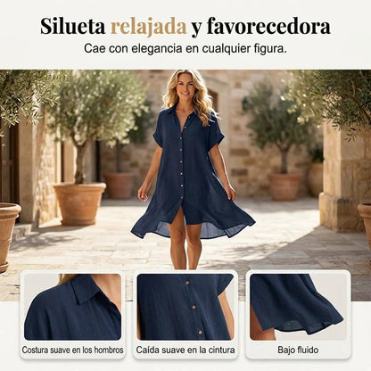 Vestido camisero mujer de manga corta