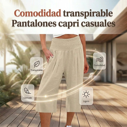 Pantalones Capri Mujer Ligeros Cintura Elástica - Mavetta
