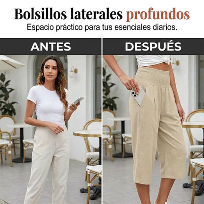 Pantalones Capri Mujer Ligeros Cintura Elástica