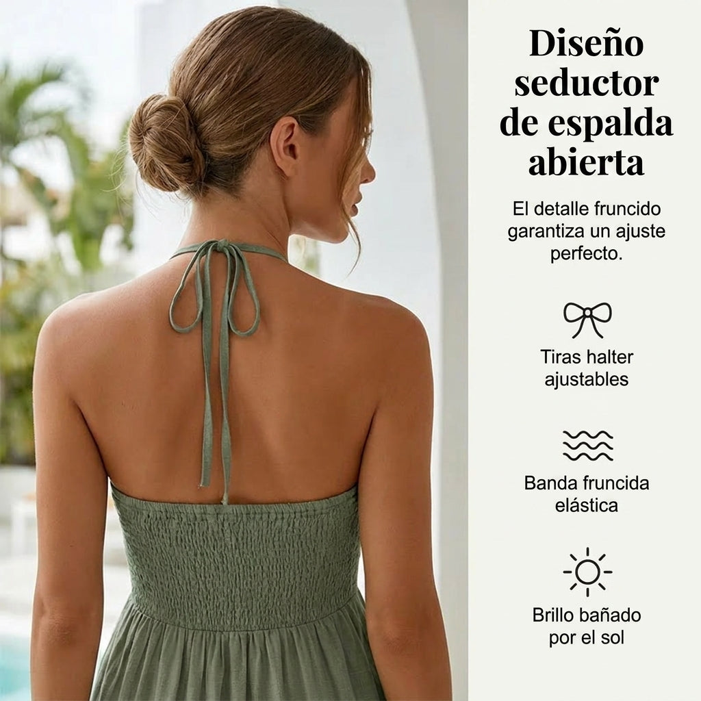 Vestido largo mujer Cuello halter Espalda descubierta